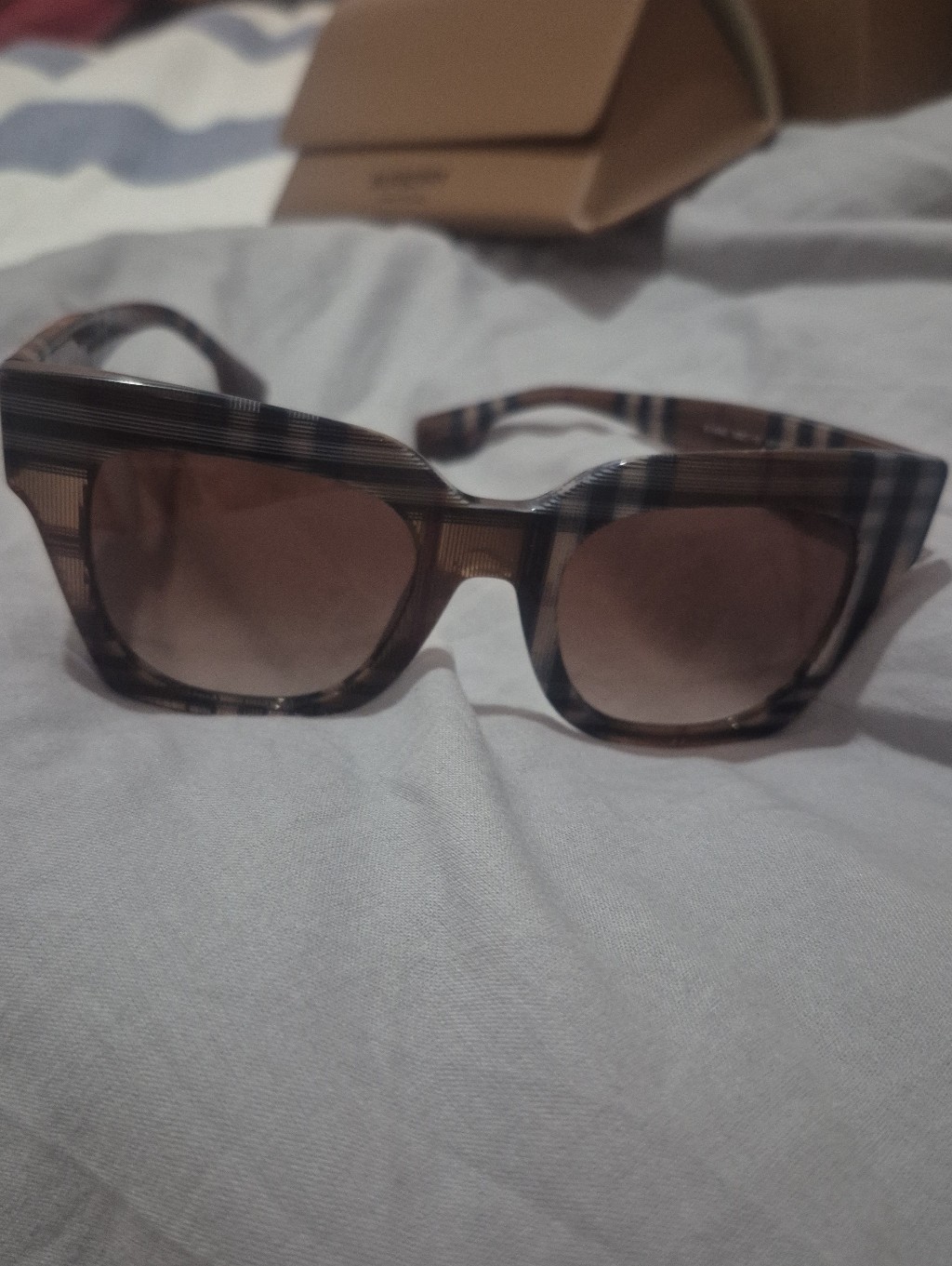 Burberry Brown Plaid Square Sunglasses With Gradient Lenses